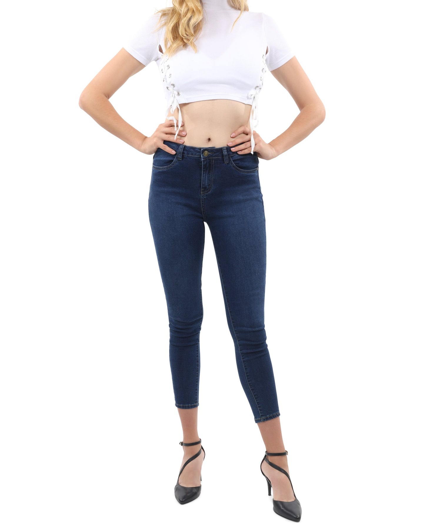 Talus High Waisted Skinny Jeans - Dark Blue