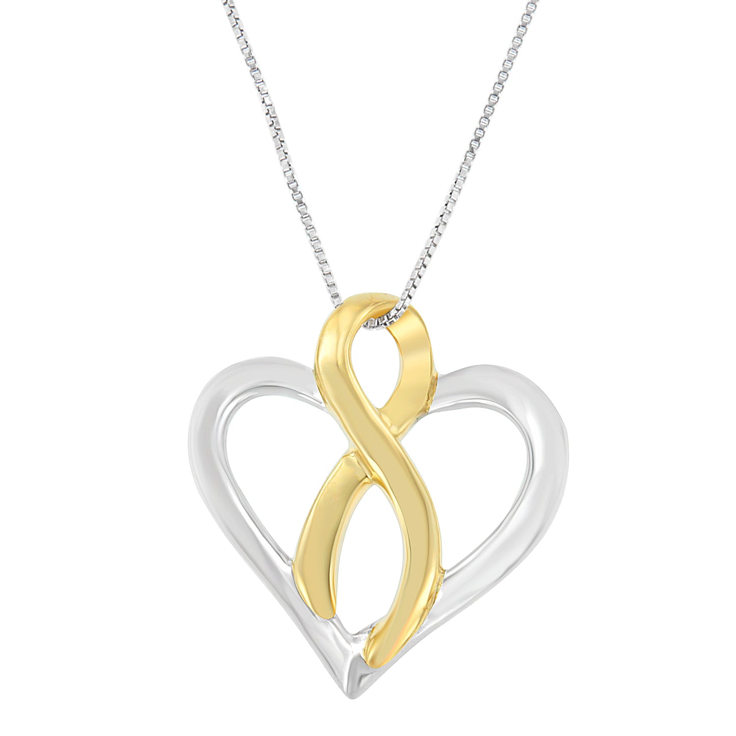 14k Yellow Gold and Sterling Silver Heart Bow