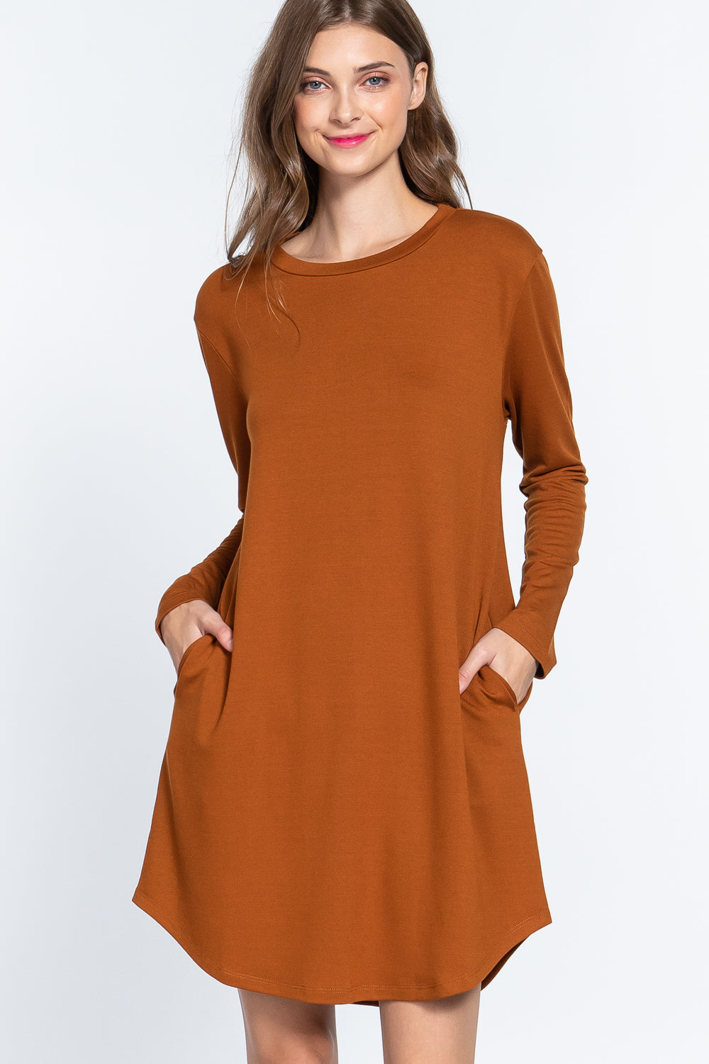 Long Slv French Terry Mini Dress