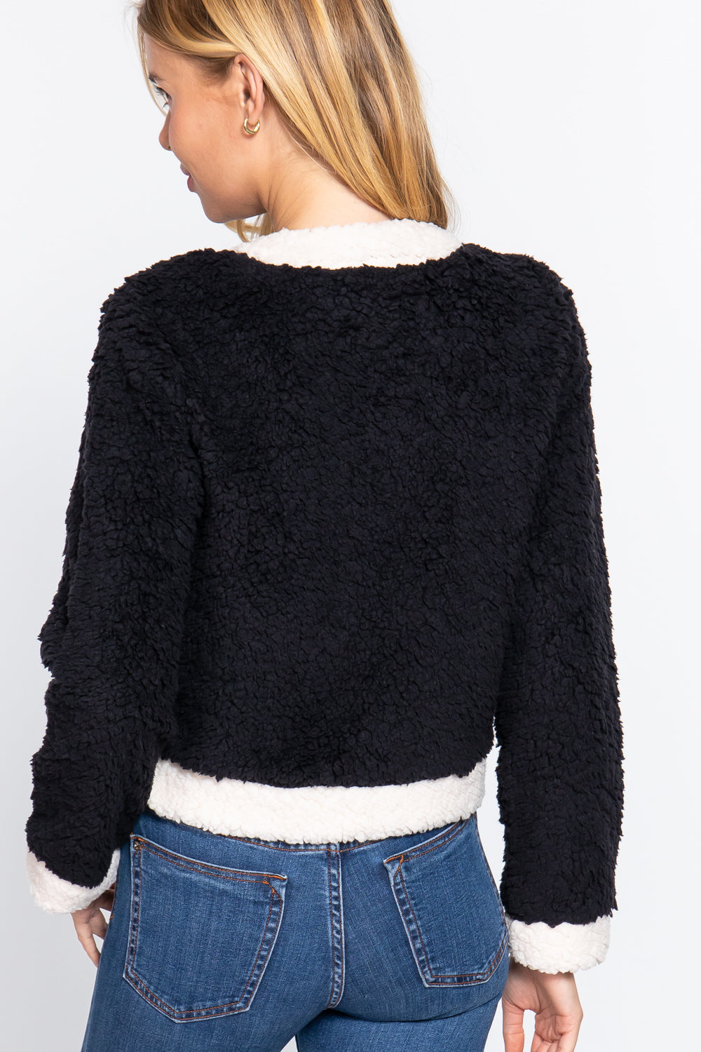 Long Sleeve Pocket Detail Faux Fur Jacket