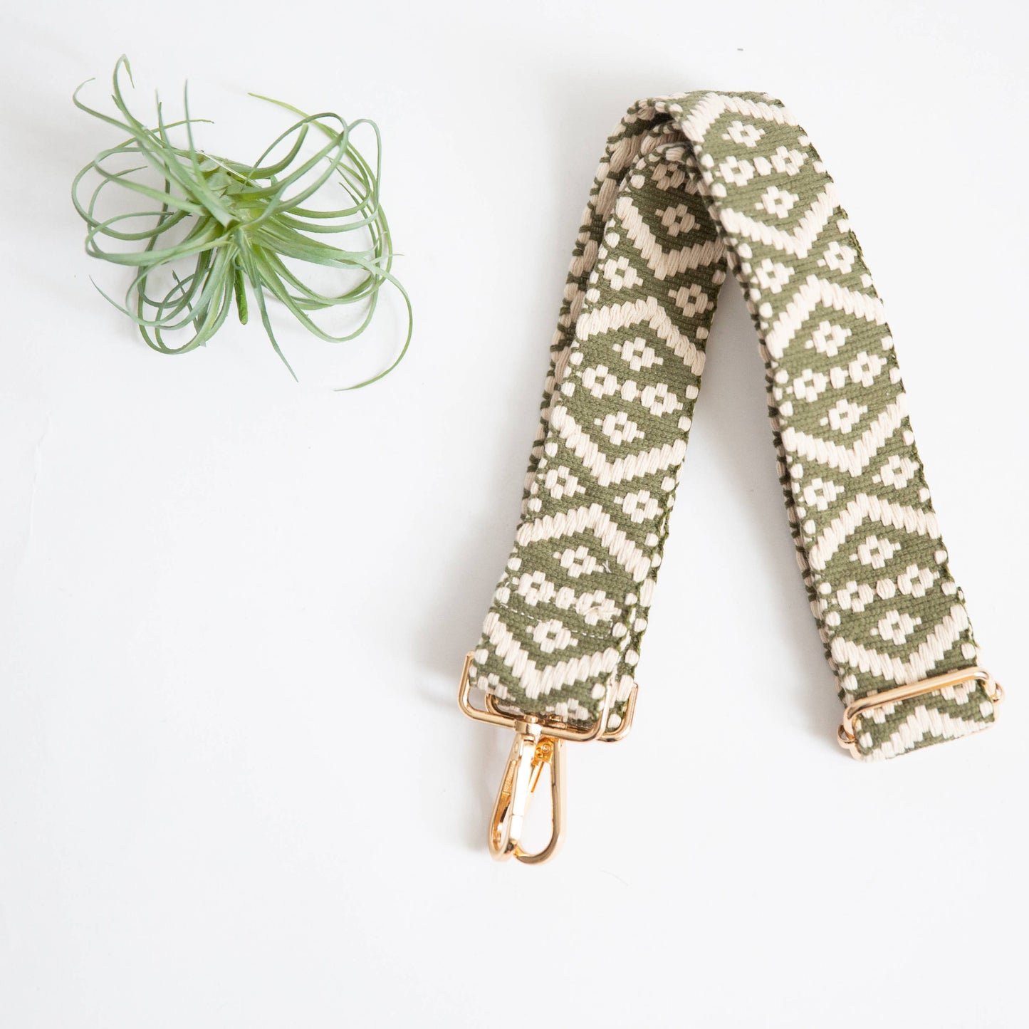 Funky Monkey Fashion - Guitar Style Strap - Olive & Cream Woven Geo